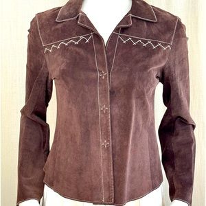 BCBG MaxAzria Brown Suede Western Style Shirt